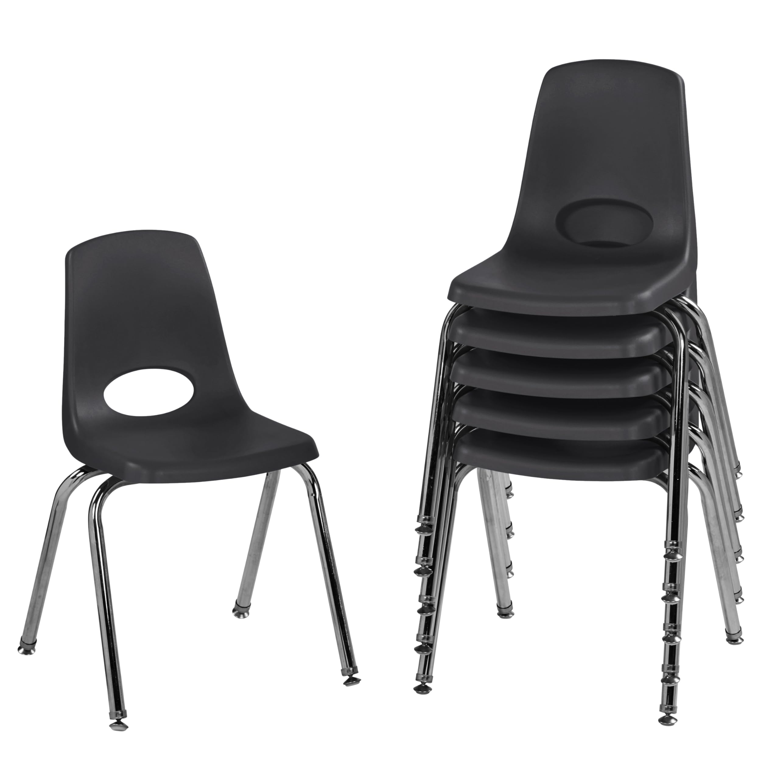 FDP 16" School Stack Chair with Swivel Glides, Black, 6-Pack, 10368-BK