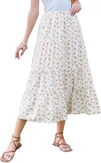 Allegra K Floral Maxi Skirt for Women Boho Elastic High Waist A-Line Skirts