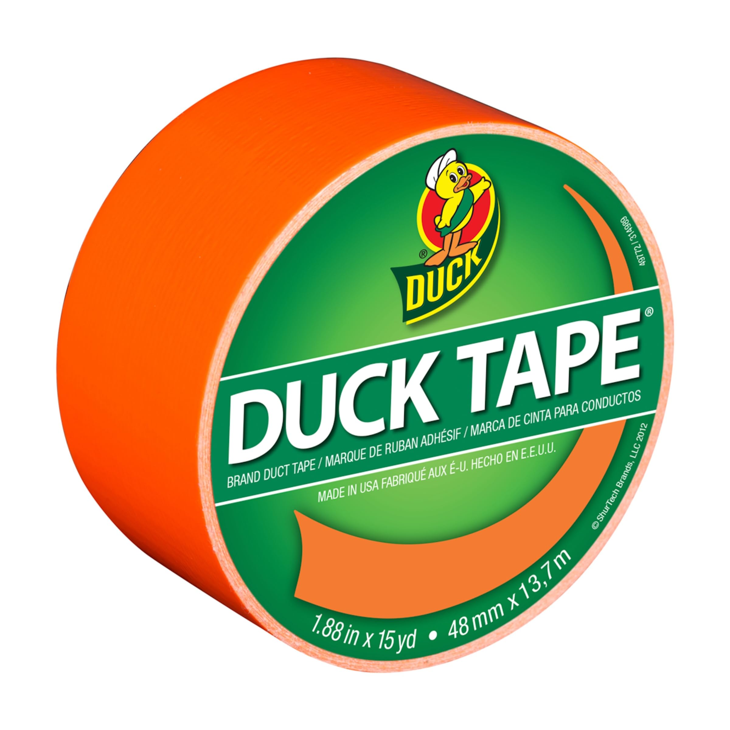 Duck Brand 1265019 Color Duct Tape, Neon Orange, 1.88 Inches x 15 Yards, Single 