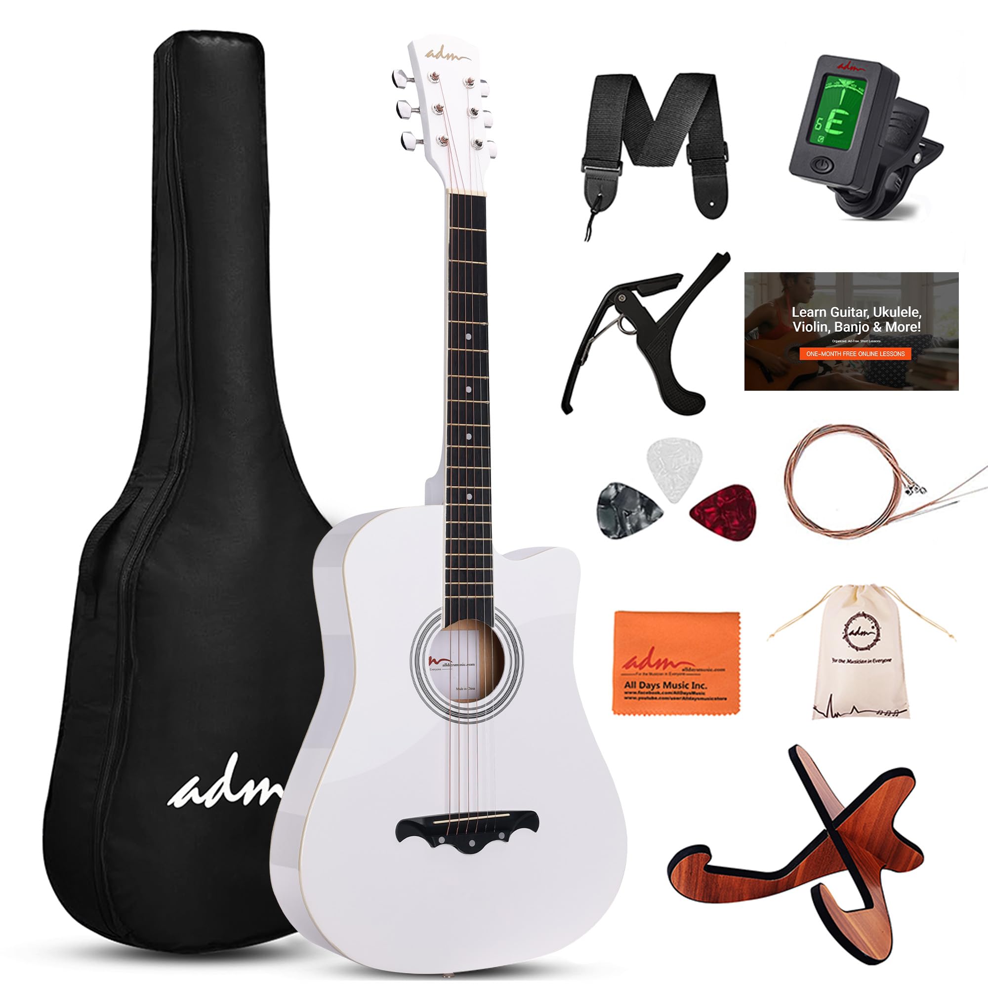 ADM 38" Inch Acoustic Guitar Bundle for Beginners Adults with Online Lesson, Cut
