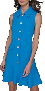 Karl Lagerfeld Women's Sleeveless Collared Button Front A-line Mini Dress