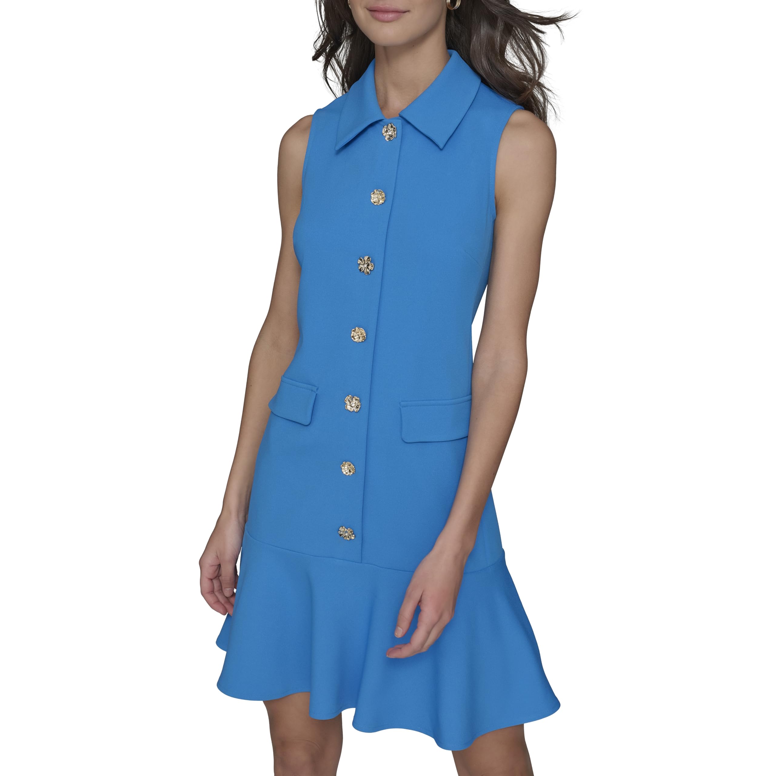 Karl Lagerfeld Women's Sleeveless Collared Button Front A-line Mini Dress