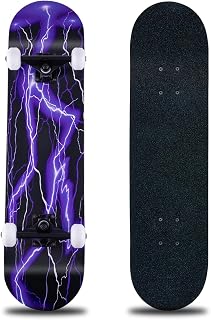 Skateboard,31 x 8 Inch Complete Skateboard, 8-Layer Maple Wood Deck Double Kick Standard Skateboards for Kids, Teens, Adult, Beginner