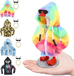 Desk Goose Outfits 7 Inches, Desktop Goose Clothes w Sunglasses & Necklaces | 7 Inch Mini Desk Goose Hoodie Funny Mini Porch Goose Accessories for Magnetic Geese Statue Key Holder Office Table Decor Gift