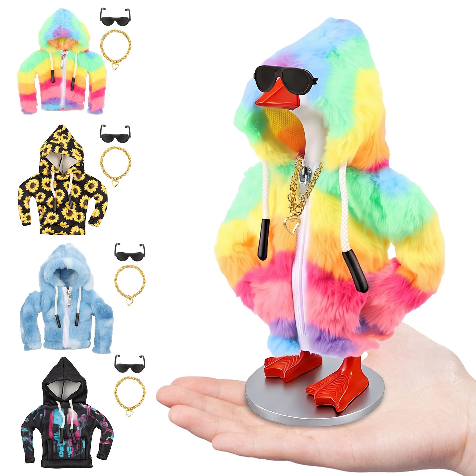 Desk Goose Outfits 7 Inches, Desktop Goose Clothes w Sunglasses & Necklaces | 7 