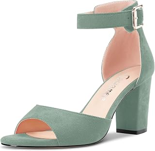 CASTAMERE Women Chunky Wide Medium Heel Open Toe Strap Ankle Sandals
