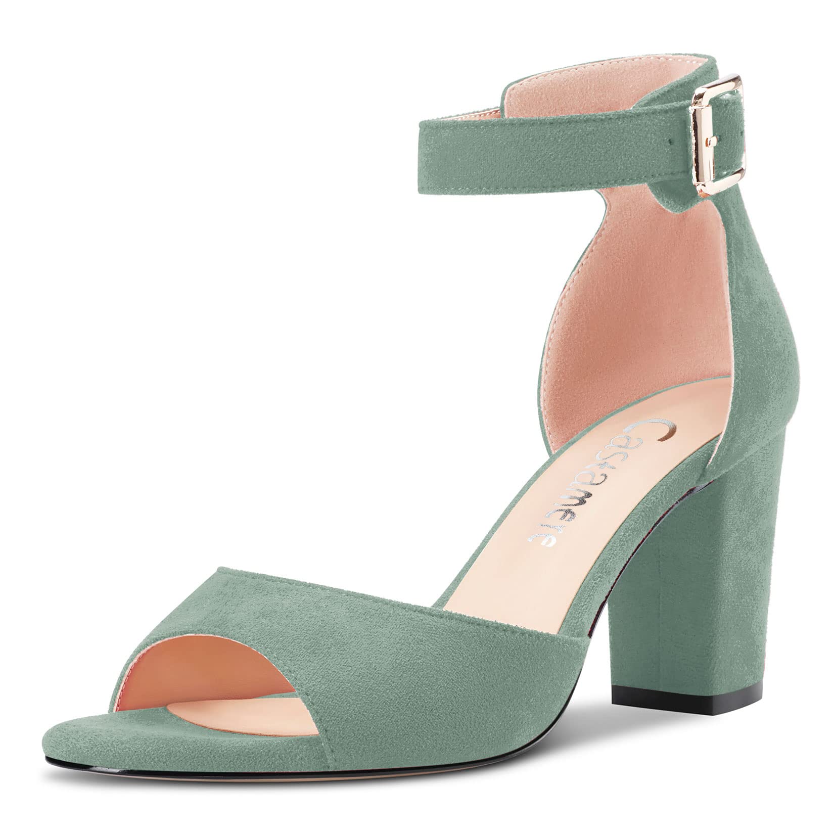 CASTAMERE Women Chunky Wide Medium Heel Open Toe Strap Ankle Sandals