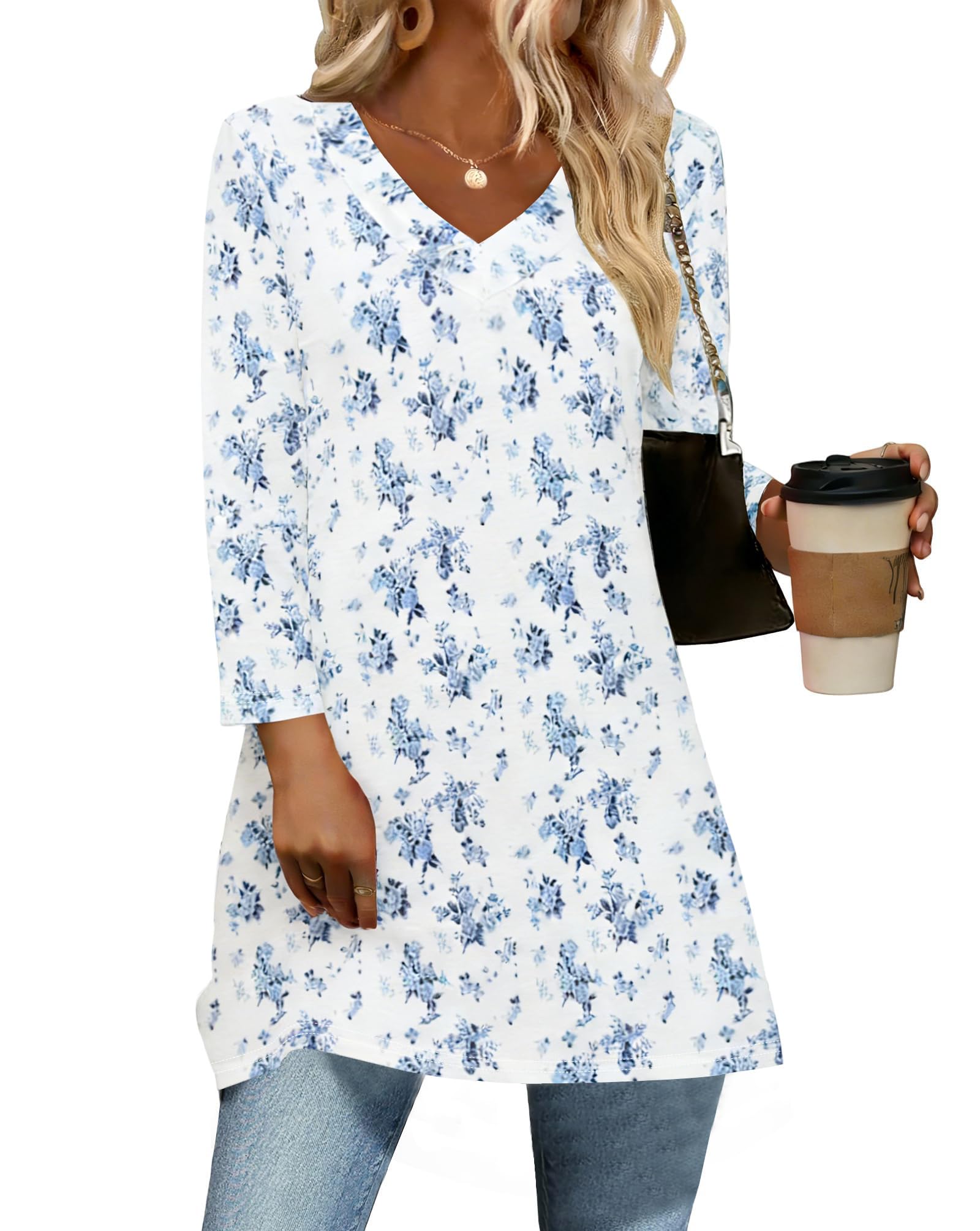 JomeDesign Camisetas de verano con cuello en V y manga 3/4 para mujer, estilo ca