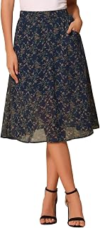 Allegra K Women's Floral Skirt A-Line Midi Skirt Chiffon High Waist Skirts
