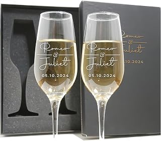 Custom Champagne Flutes Set - Wedding Gift Champagne Glasses - Personalized Bride & Groom Champagne Flutes - Mr & Mrs - Set of 2 - Couple Wedding Gifts Idea, Anniversary, Engagement Toasting Glasses