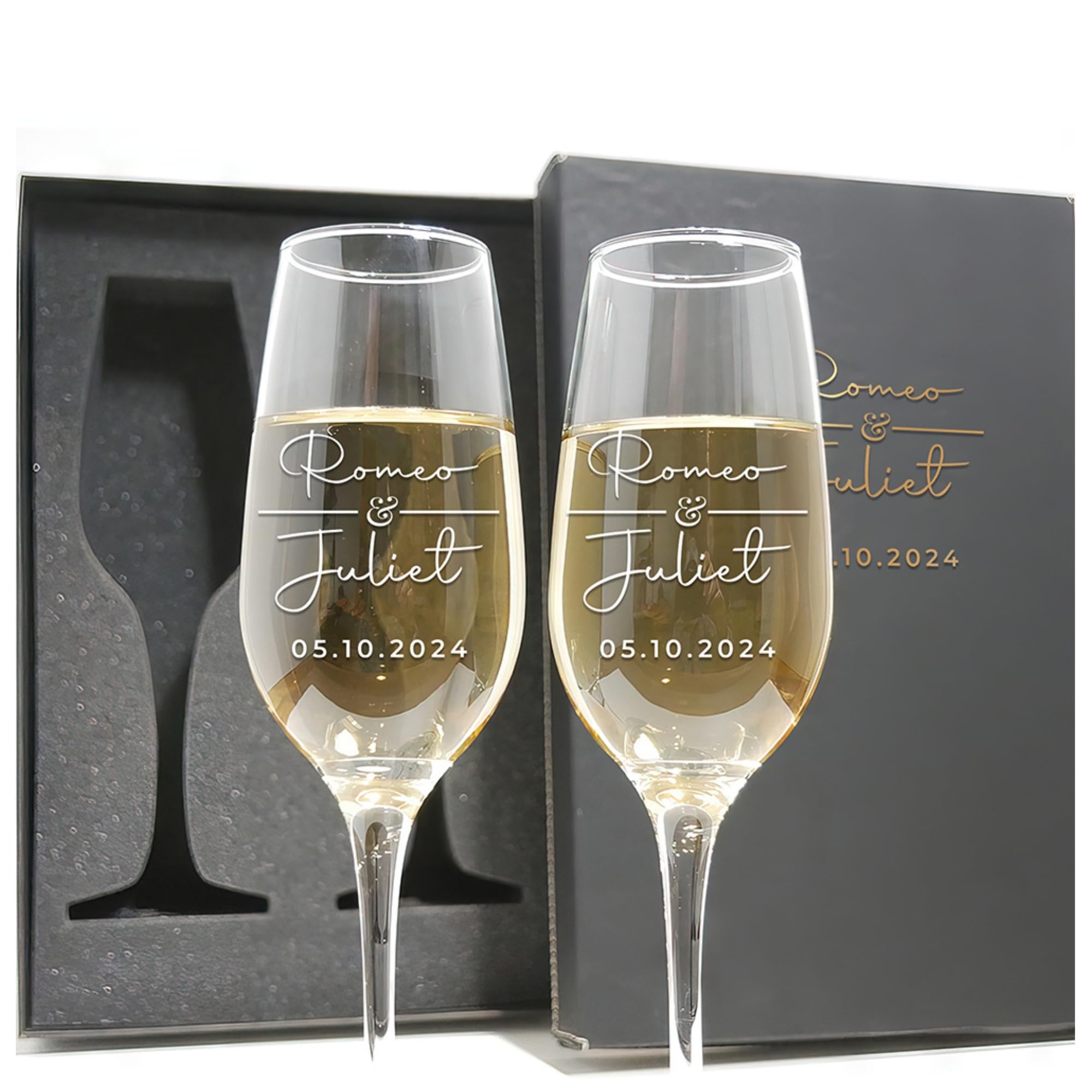 Custom Champagne Flutes Set - Wedding Gift Champagne Glasses - Personalized Brid