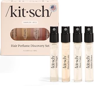 Kitsch Hair Perfume for Women – Hair Spray &amp; Body Mist – Discovery Set | Clean, Deodorizing &amp; Patented Odor-Eliminating Technology – Freshen Hair, Body &amp; Pillows – Made in USA – 4 x 1.5mL
