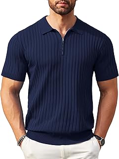 Coofandy Mens Classic Fit Casual Short Sleeve Zip Up Knit Polo Shirt