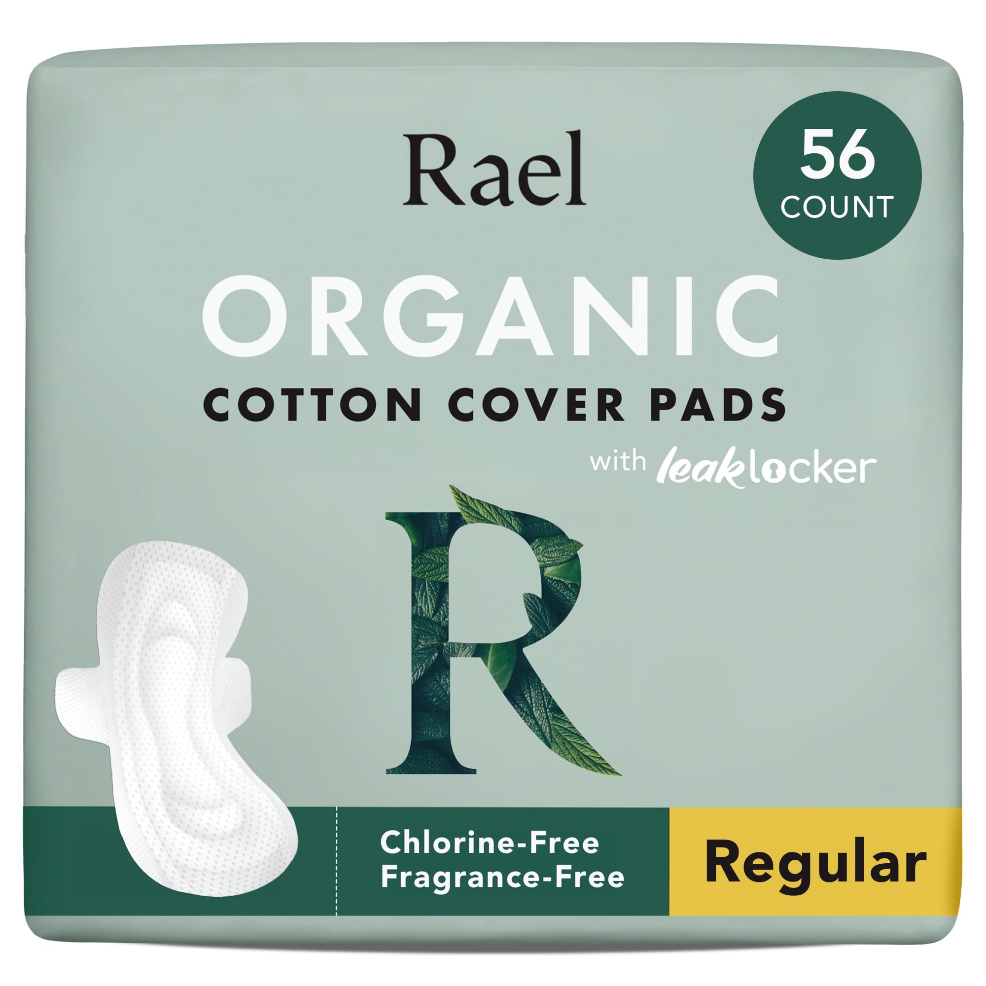 Rael Organic Cotton Cover Sanitary Pads for Women Moderate (Regular, 56 Ct) | Ul