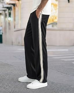 Men's Athletic Pants Open Bottom Loose Fit Straight Twill Sweatpants Striped Track Pants Jogger with Pockets