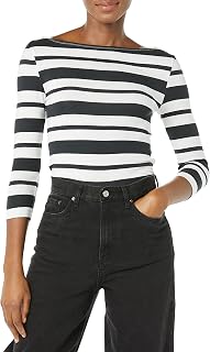 Amazon Essentials Donna T-Shirt con Scollo a Barchetta con Manica a 3/4 Aderente