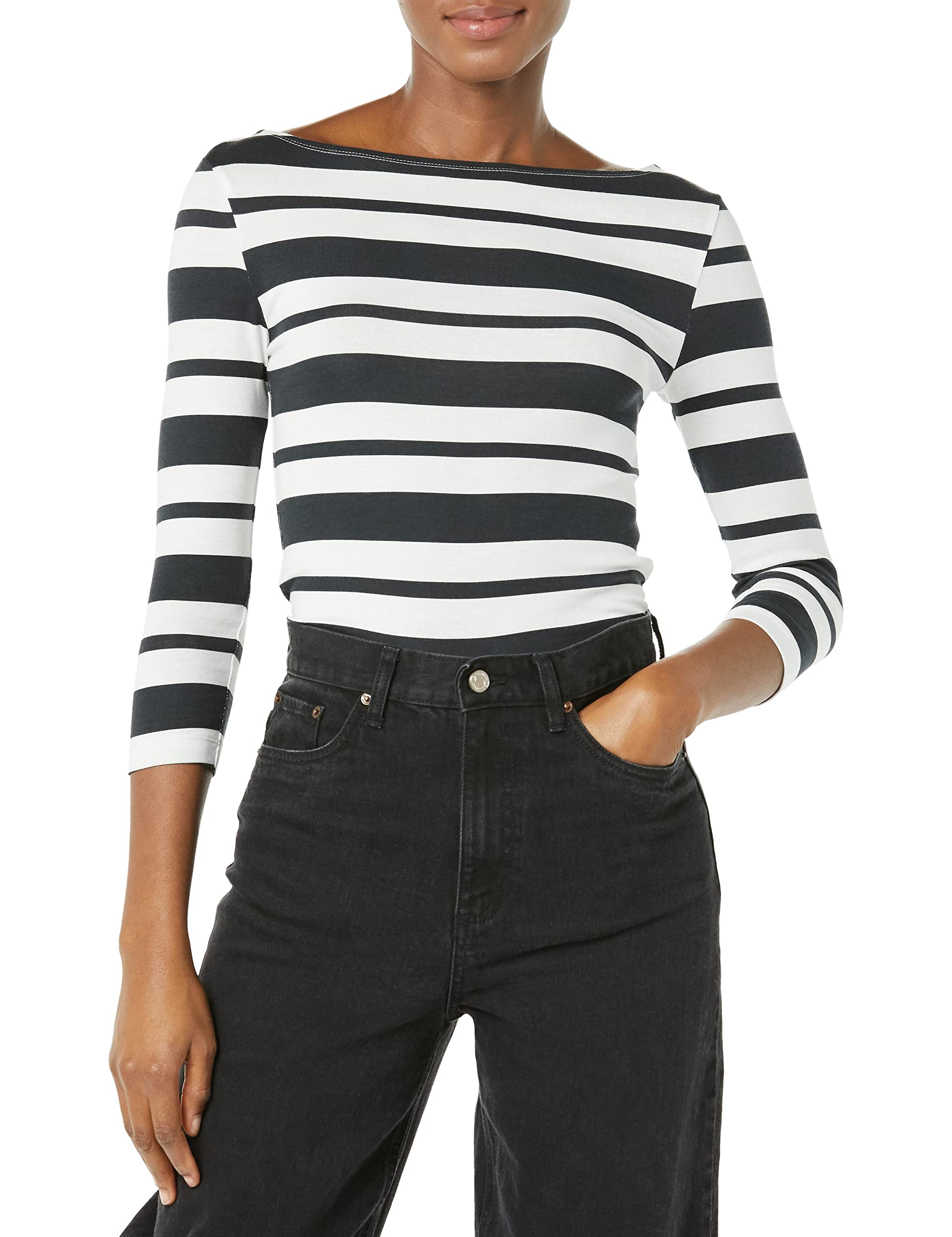 Amazon Essentials Donna T-Shirt con Scollo a Barchetta con Manica a 3/4 Aderente
