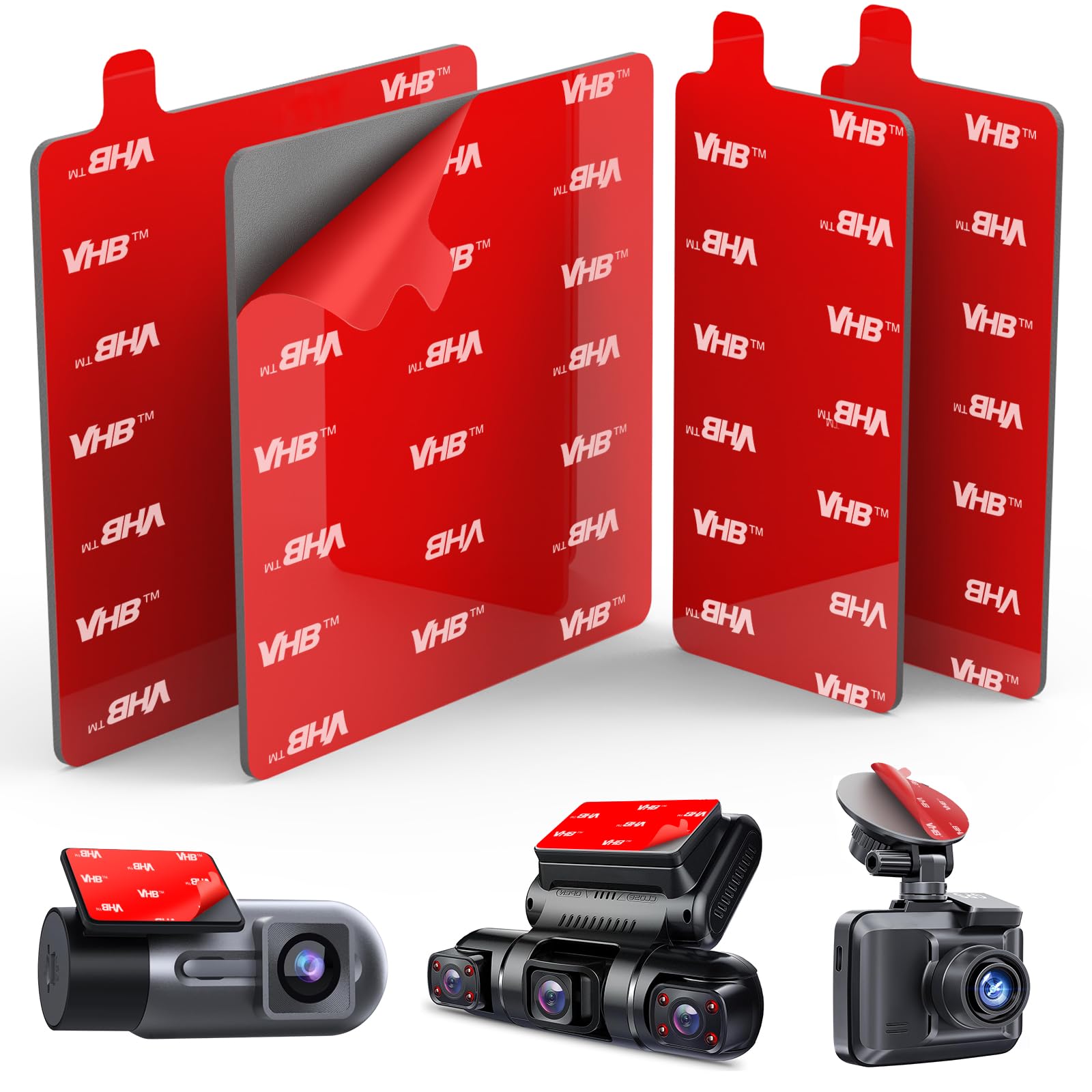 4Pcs Adhesive Sticky Pads for Dash Cam, Square High Heat Resistant Double-Sided 