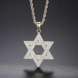 Star of David Hexagon Zircon Necklace Jewish Hip Hop Jewelry Gift Accessory for Men Women