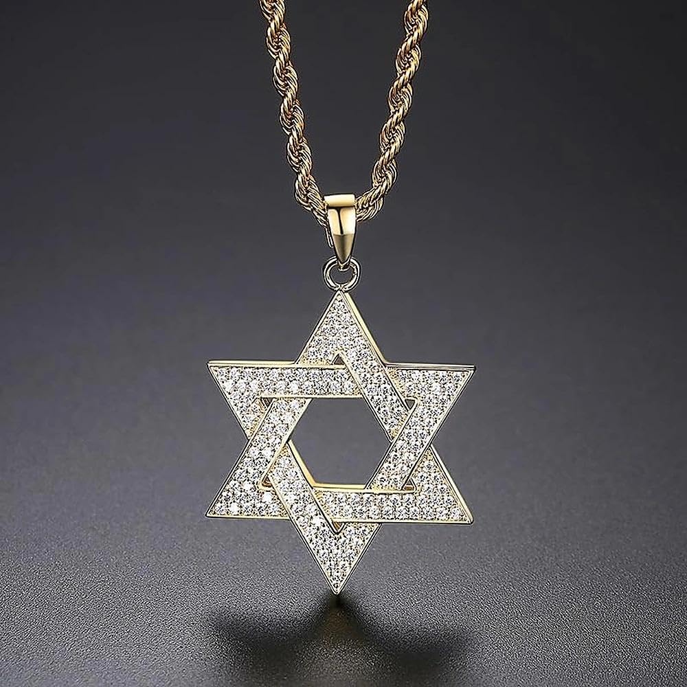 Star of David Hexagon Zircon Necklace Jewish Hip Hop Jewelry Gift Accessory for 