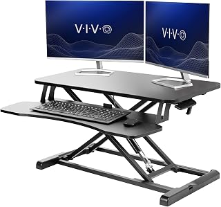VIVO Black 32 in Standing Desk Converter, DESK-V000K | Height Adjustable, Stand Up Desk Riser, Wide Keyboard Tray, Dual Monitor and Laptop Workstation, Black Frame, K Series