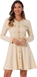 Allegra K Women's Houndstooth Plaid A-Line Elegant Business Work Dress