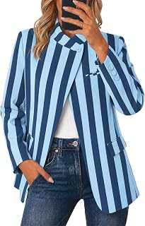 Cicy Bell Blazer a cuadros para mujer, cuello alto, frente abierto