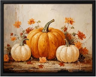 Fall Prints, Vintage Autumn Pumpkin Oil Painting, Rustic Fall Wall Art | Pumpkin Picture, Fall Wall Decor for Living Room Kitchen, Halloween Thanksgiving Decor