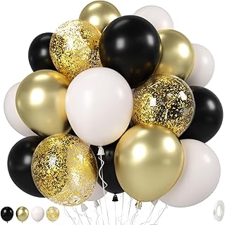35 Pcs Black Gold Balloons 35pcs Black and White Balloons with Metallic Gold Latex Balloon for Birthday, Graduation, New Year, Wedding, Retirement, Bridal, Baby Shower, Decorations