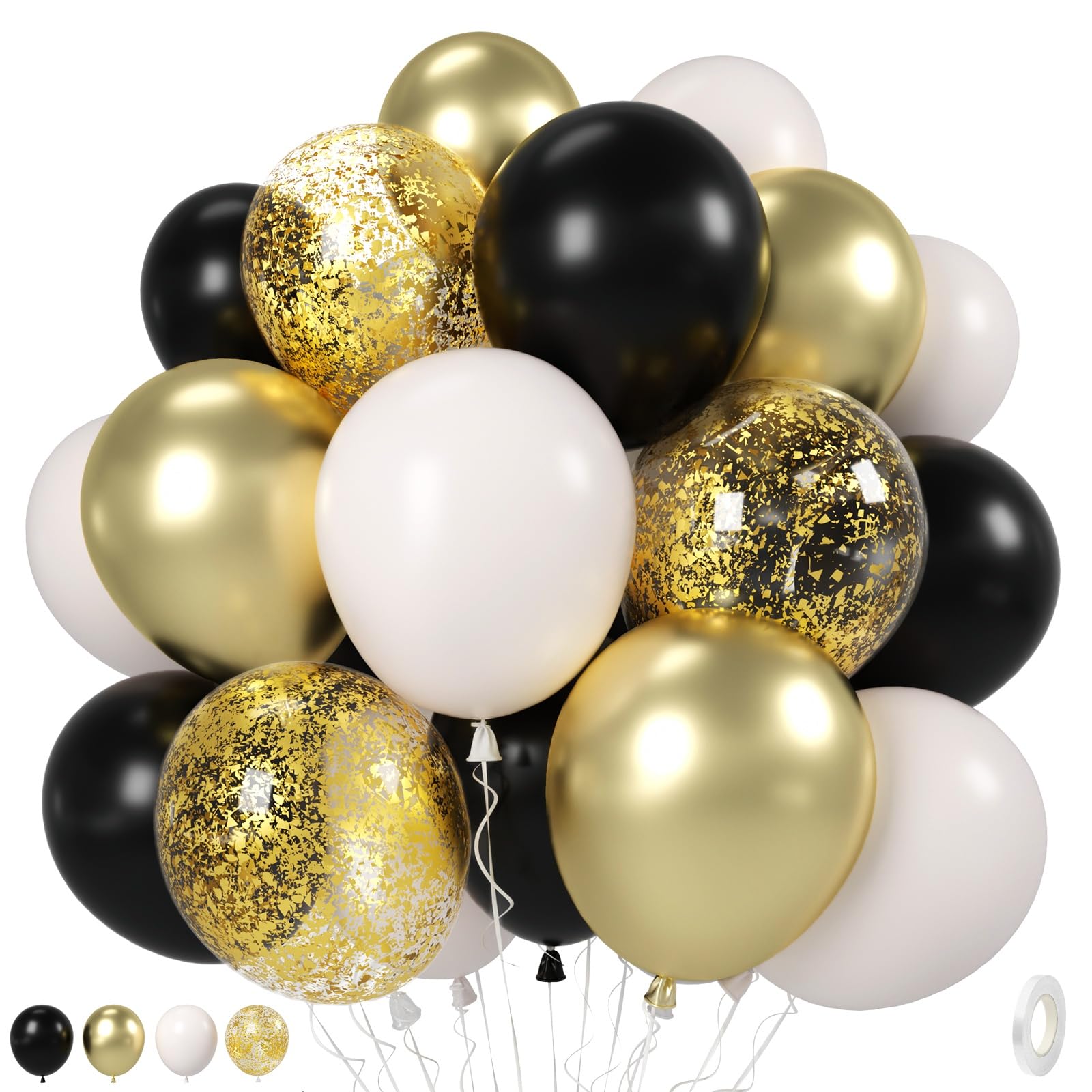 35 Pcs Black Gold Balloons 35pcs Black and White Balloons with Metallic Gold Lat