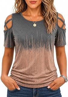 Jar of Love Women's Summer Tops Short Sleeve Cold Shoulder Tops T-Shirts for Women Spring Summer Tops Loose Fit Tunic 2026