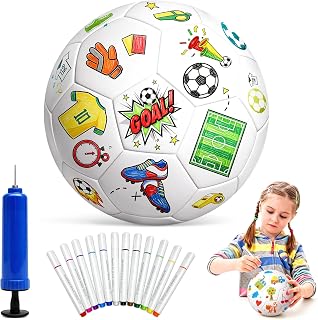 Syryia Soccer Ball Coloring Kit with 12 Markers for Kids Prizes | Design Your Own Size 3 Soccer Ball, Custom Sports Gift, Arts & Crafts for Boys & Girls Birthday