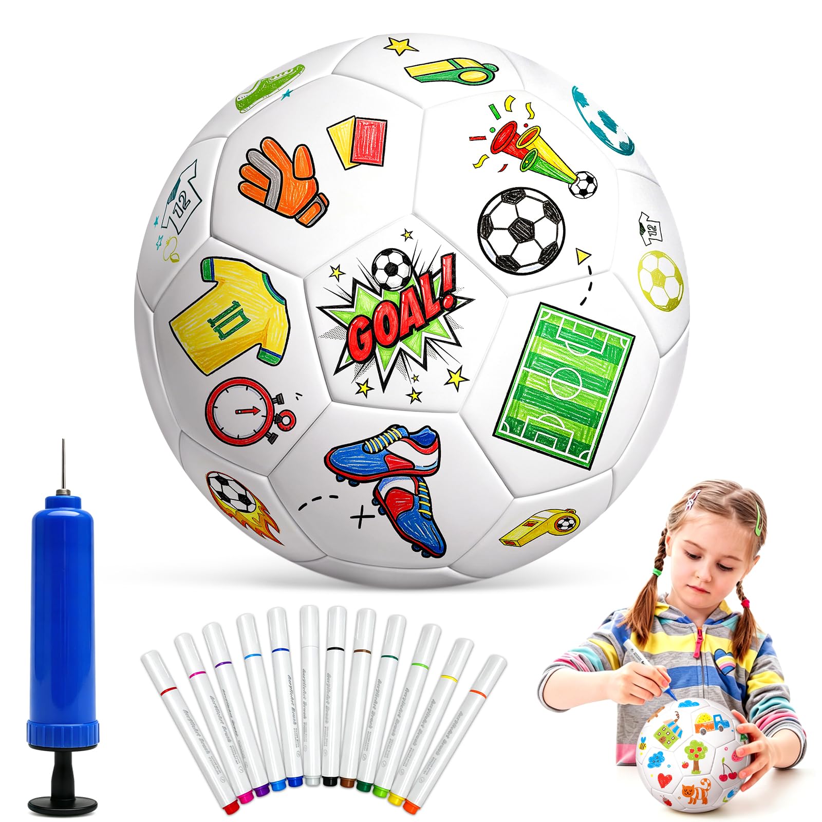 Syryia Soccer Ball Coloring Kit with 12 Markers for Kids Prizes | Design Your Ow
