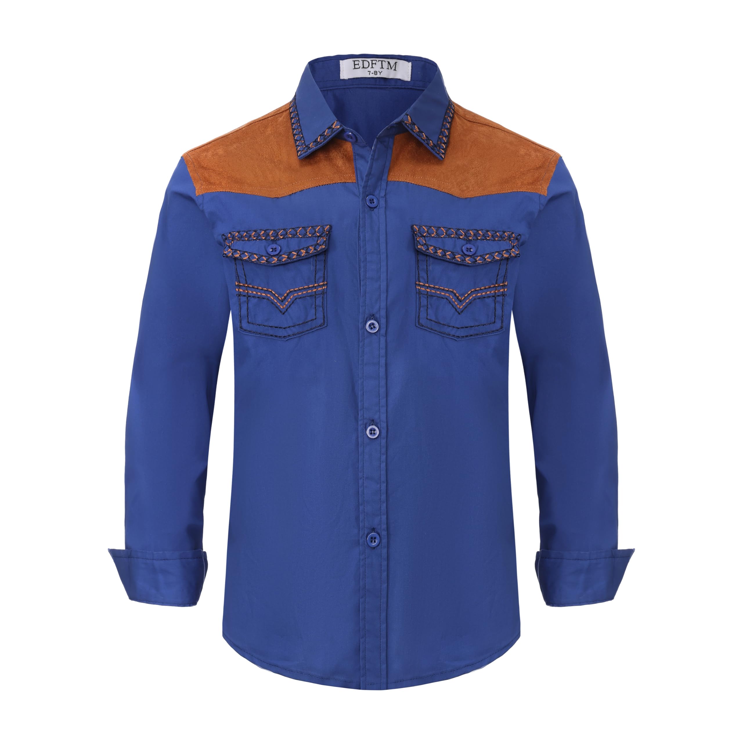 Boy's Western Cowboy Shirt Embroidered Long Sleeve Regular Fit Casual Cotton But