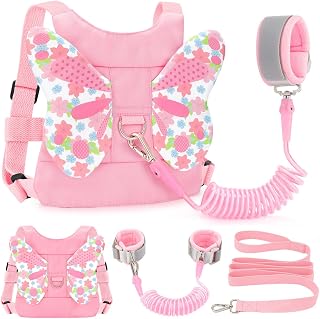 Toddler Leash Anti Lost Wrist Link, Butterfly Kids Safety Harness with 49 Steel Wires for Girls, Walking Wristband Belt for Baby Travel Outdoor Airport Mall Zoo