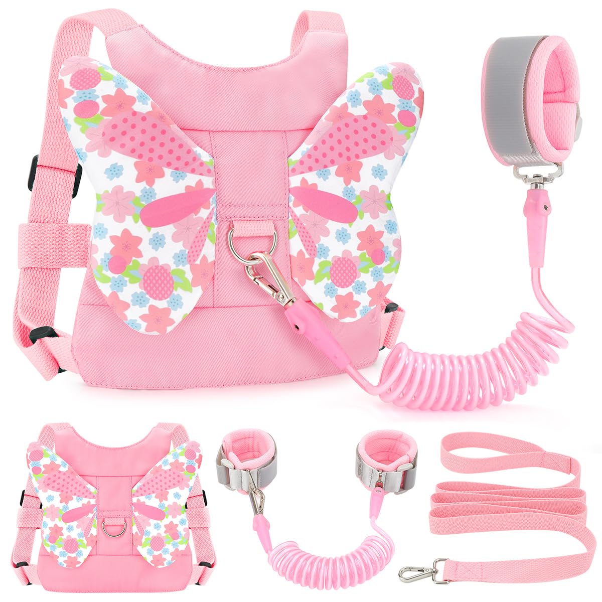 Toddler Leash Anti Lost Wrist Link, Butterfly Kids Safety Harness with 49 Steel 