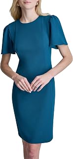 DKNY Short Sleeve Jewel Neck Scuba Crepe Sheath Dress Vestido Mujer (Pack de 1)