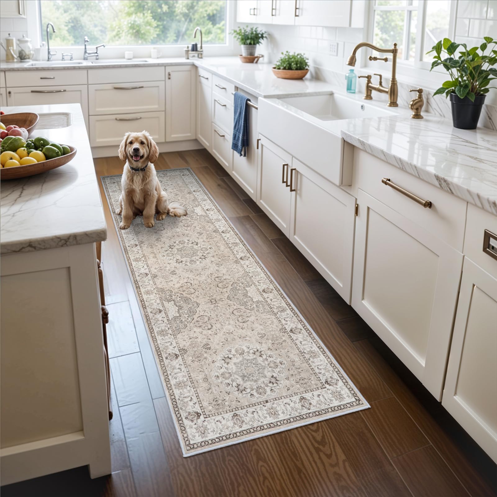 2x6 Hallway Washable Runner Rug : Vintage Soft Kitchen Laundry Runner with Non S