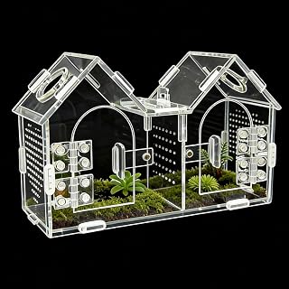 Jumping Spider Enclosure, Acrylic Terrarium with Partition Divider (1-2 Compartments), Dual Magnetic Doors & All-Side Ventilation, Jumping Spiders, Tarantulas, Mantis, GeckosHabitat, 9.6x4.2x5.8