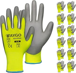 KAYGO Safety Work Gloves for Men Women, PU Coated Palm & Fingers, KG11P