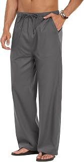 COOFANDY Mens Linen Harem Pants Drawstring Casual Elastic Waist Lightweight Pants Hippie Summer Beach Yoga Pants