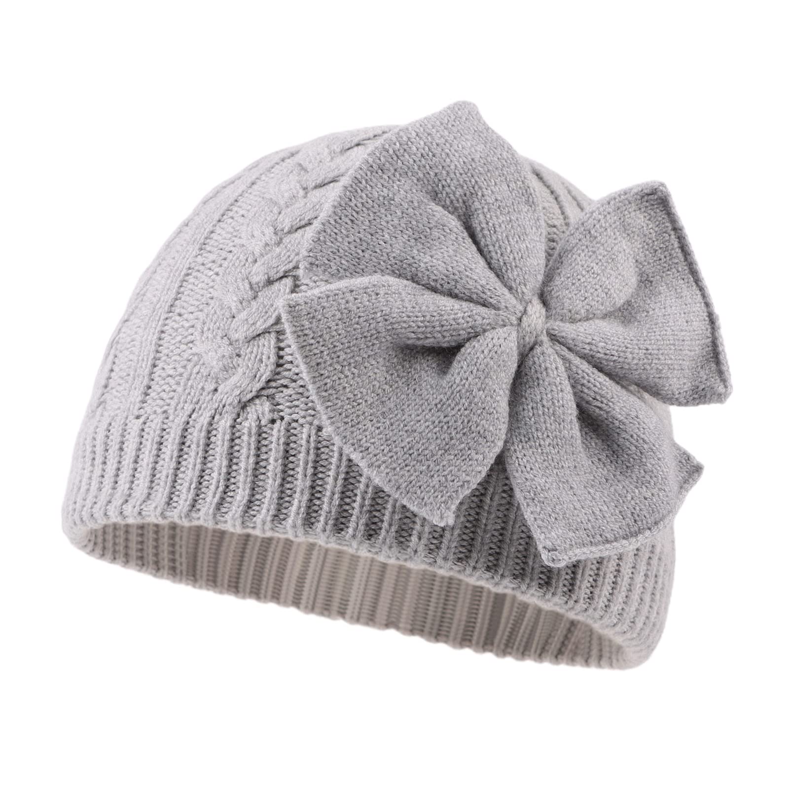 XIAOHAWANG Girls Winter Hat Pink Knot White Grey Knitted Hat for Children Ear Co