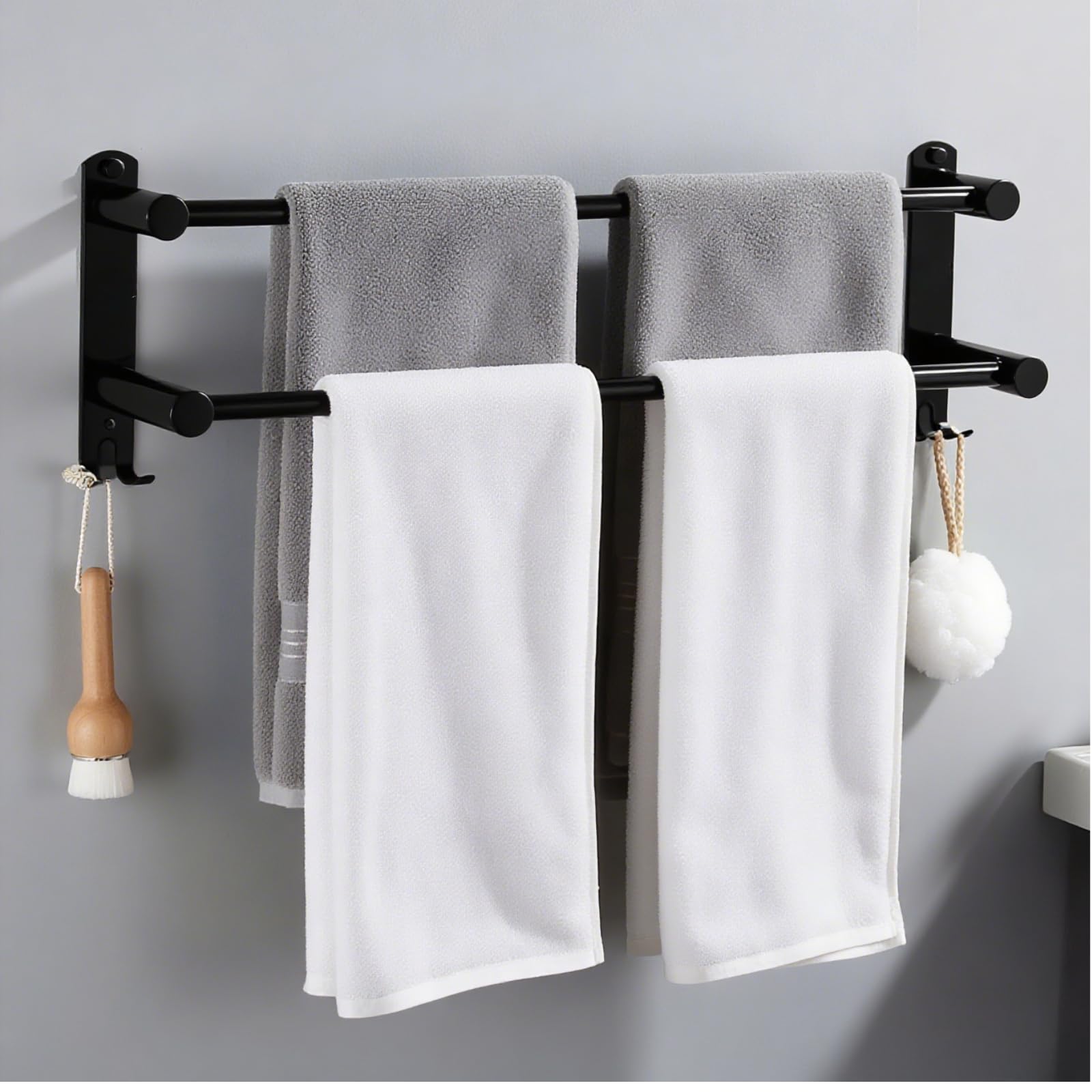 MEKENSO SUS304 Dual Bar Adjustable Towel Bar, Expandable Space Saving Towel Rack