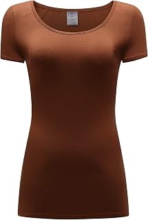 OThread & Co. レディース 半袖Tシャツ スクープネック ベーシックレイヤースパンデックスシャツ US サイズ: Small カラー: ブラウン