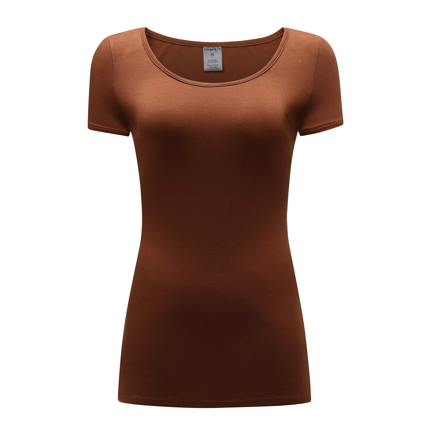 OThread & Co. レディース 半袖Tシャツ スクープネック ベーシックレイヤースパンデックスシャツ US サイズ: Small カラー: ブラウン