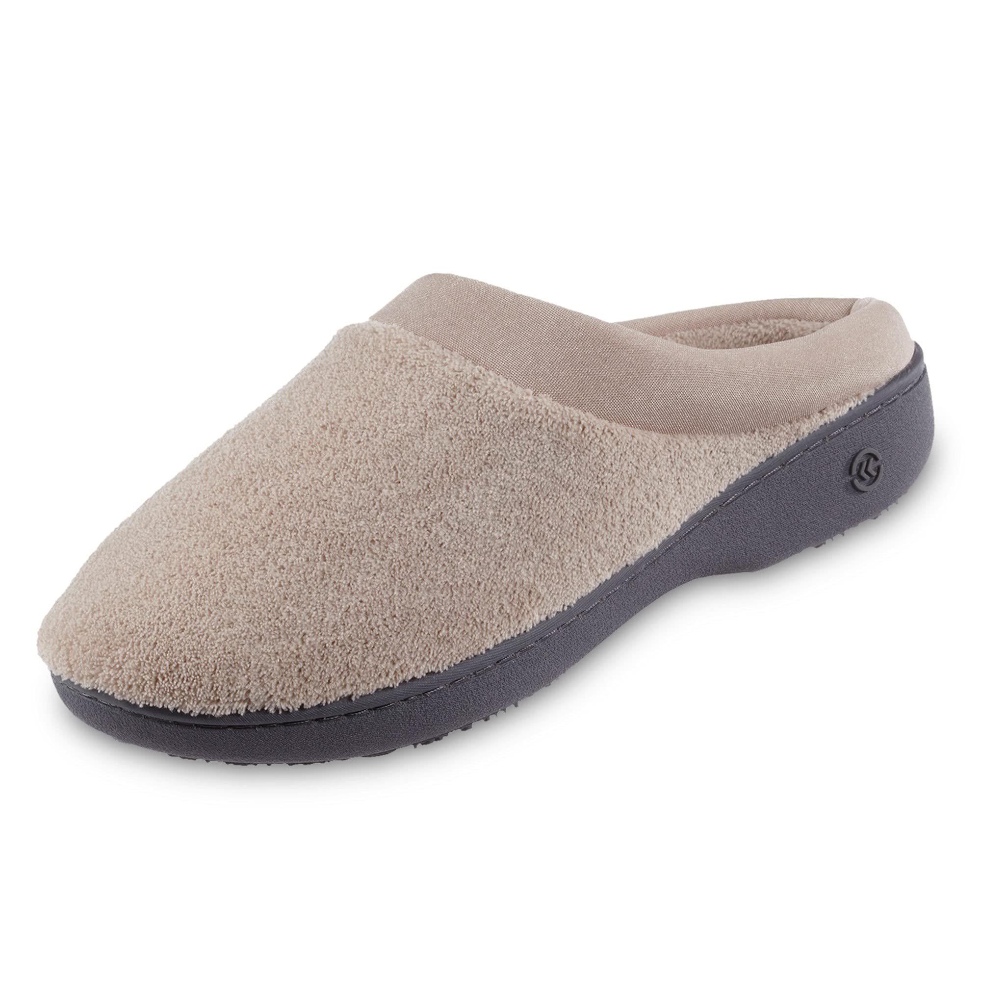 Isotoner Terry And Satin Slip On Cushioned Slipper With Memory Foam For Indoor/O