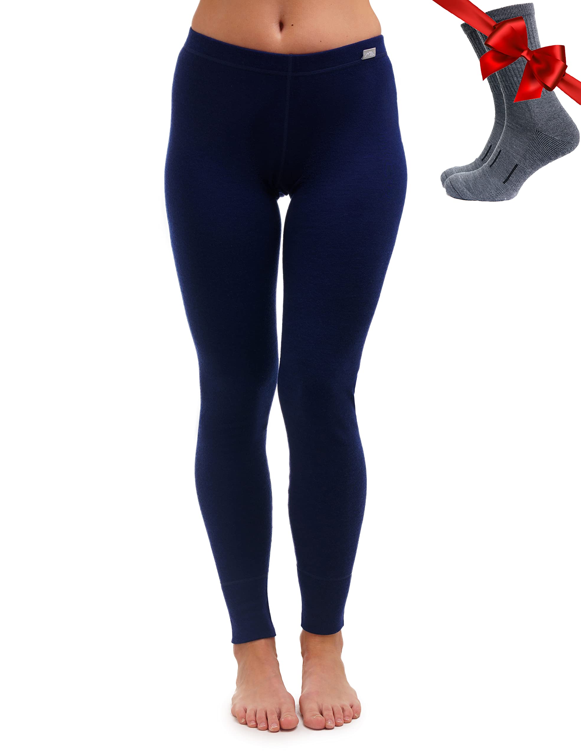 100% Merino Wool Base Layer Womens Leggings, Thermal Underwear + Wool Socks