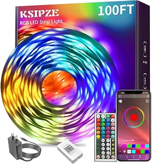 Ksipze 100ft led Lights Strip for Bedroom, Smart Music Sync RGB Color Changing with App and Remote Control, Power Supply Led Strip Lights Lumiere LED for Room Home Party Decoration