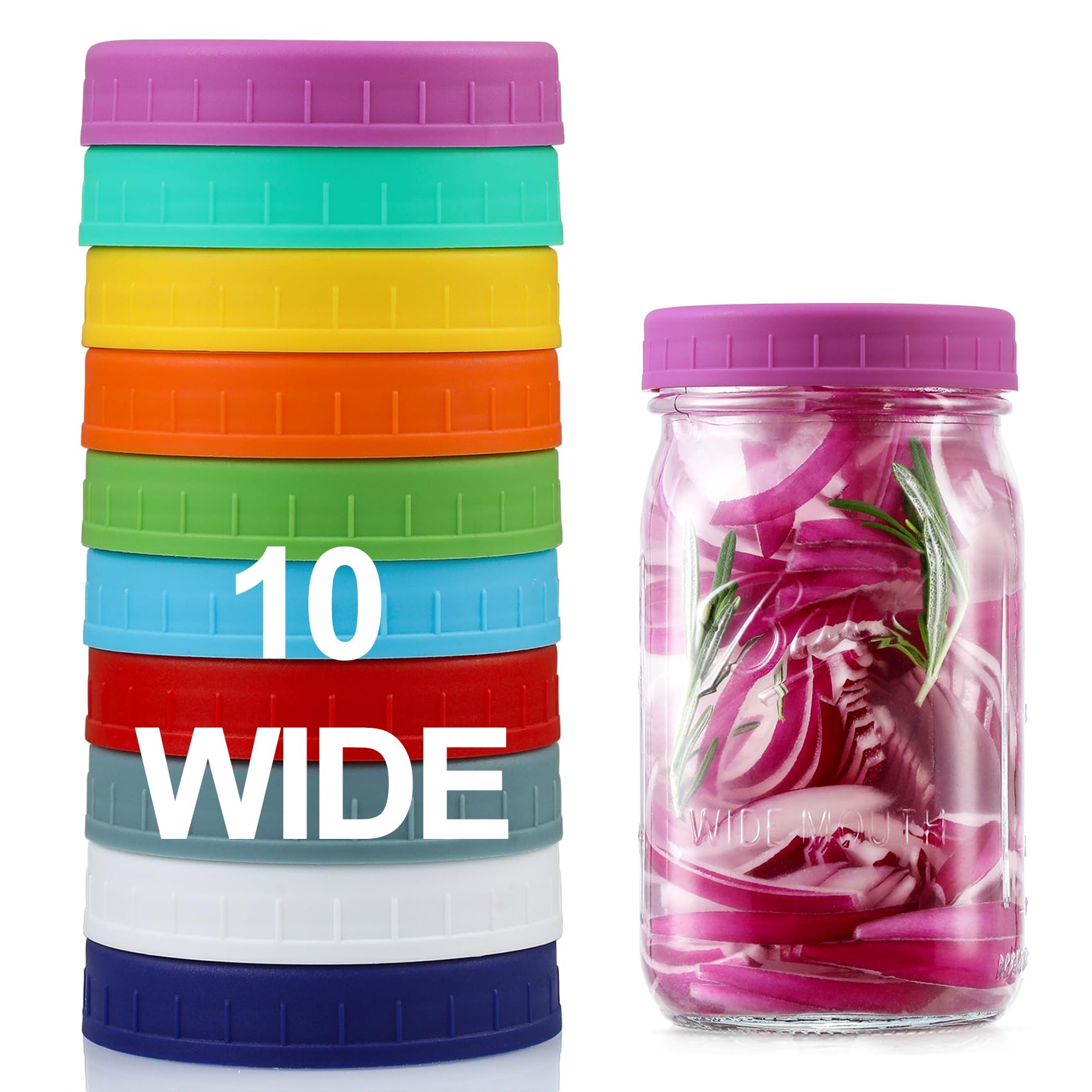 10 Pack Plastic Wide Mouth Mason Jar Lids for Ball, Kerr and More - Multicolor S