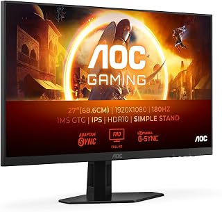 AOC 27G4XED 27 inch FHD Gaming Monitor 180Hz, Fast IPS Panel, 1ms GtG, HDR10, G-Sync Compatible, Speakers, (1920x1080 HDMI 2x 2.0 DP 1x 1.4) Black